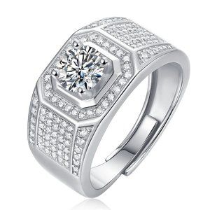 Certified 1ct. t.w. Moissanite Diamond Iced Out Mens Engagement Ring NEW